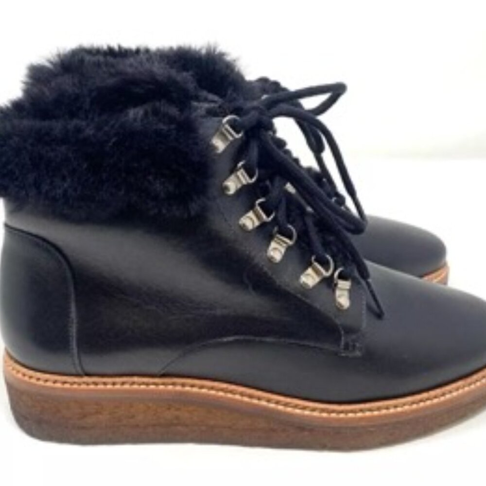Botkier Winter Faux Fur Trim Gum Sole Women's Boot Black Leather Size 5.5